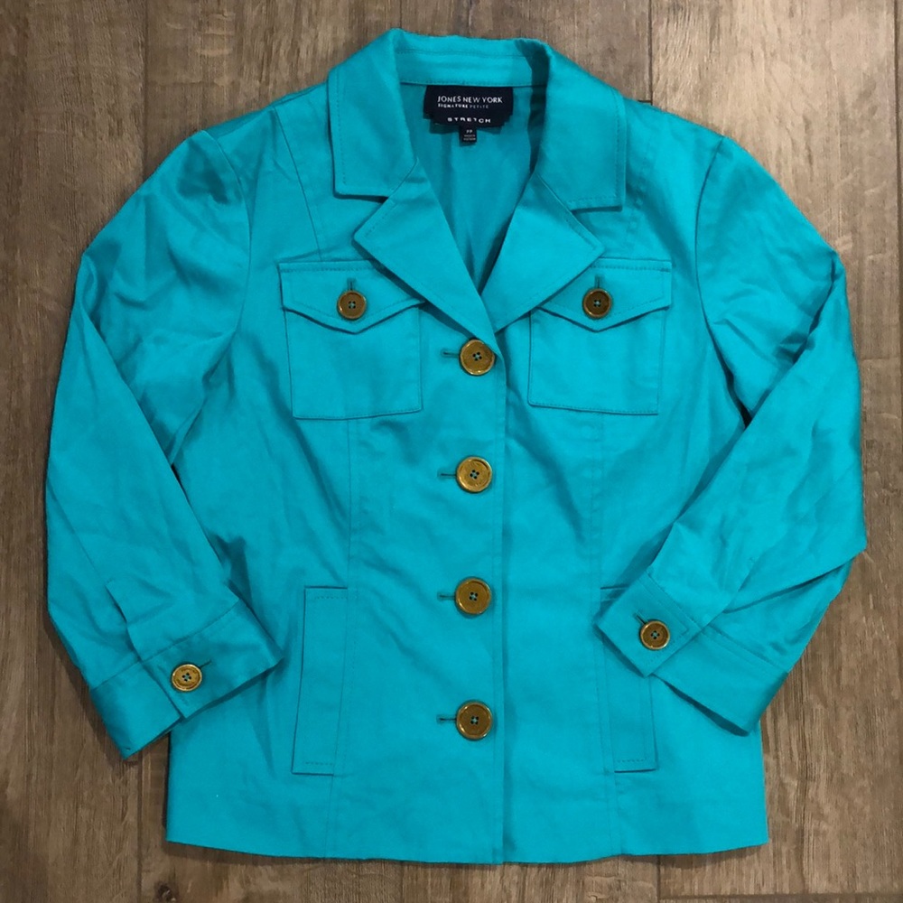 JONES NY SIGNATURE Petite Stretch Button Front Jacket